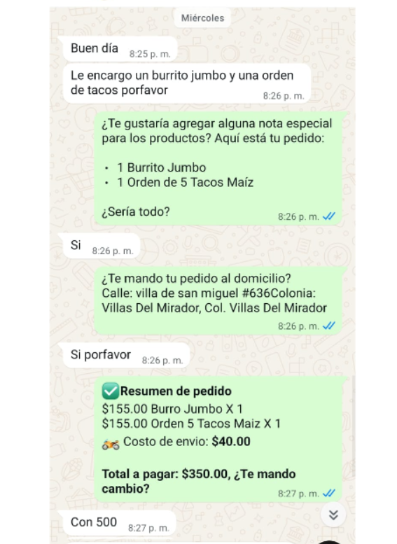 Flujo de pedido por WhatsApp